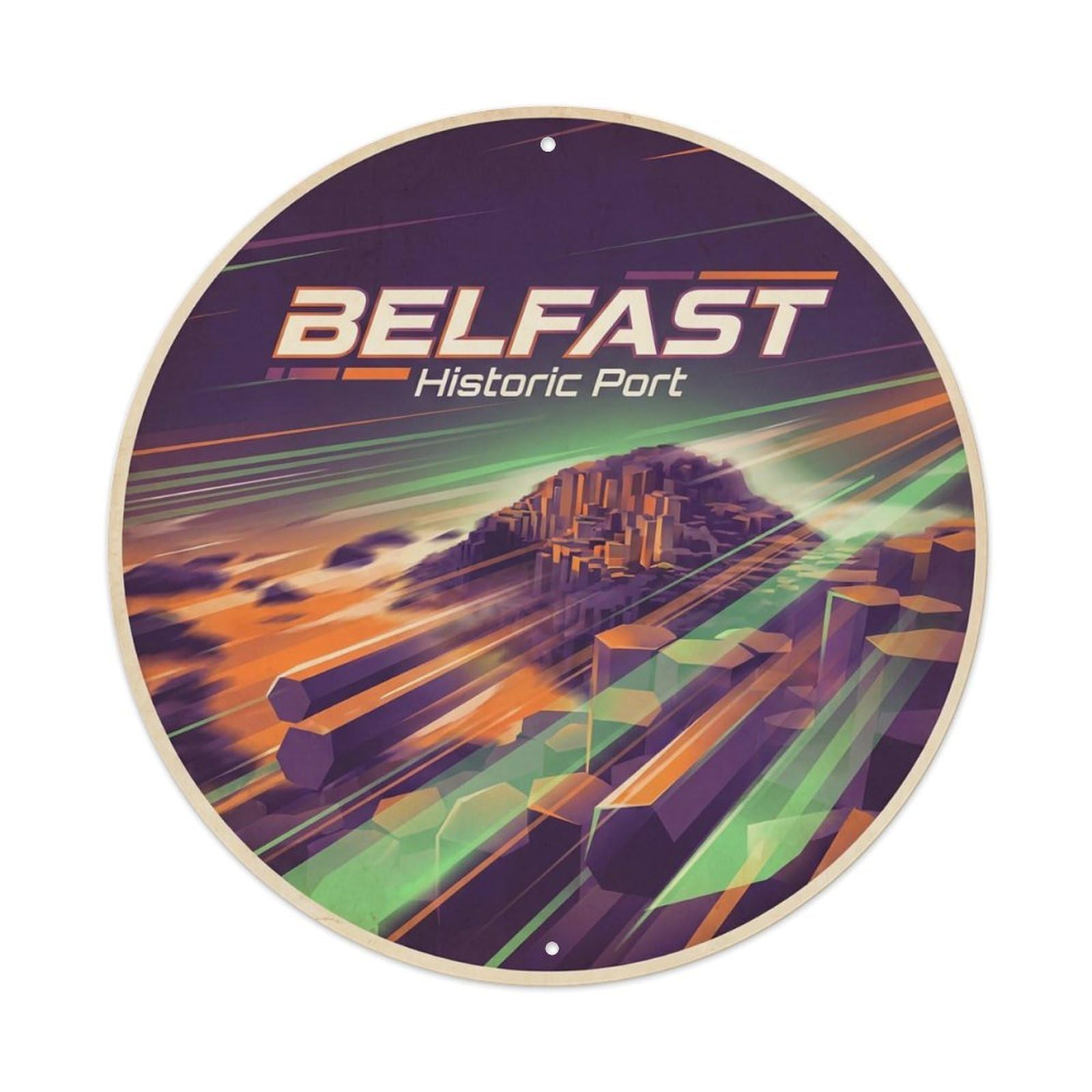 Vintage Travel Belfast Ireland Narrative Metal Tin Sign