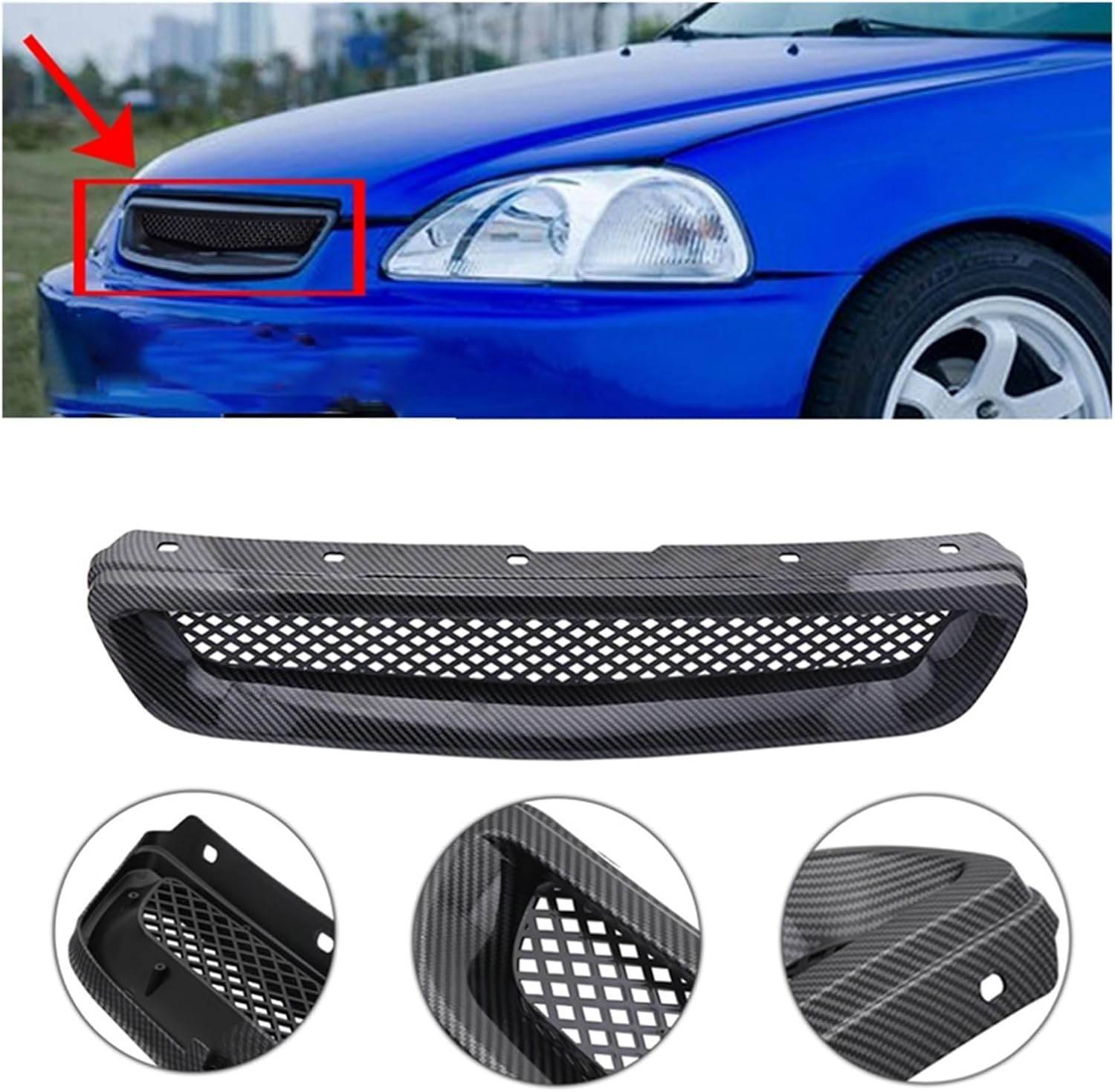 用 シビック 用 EJ 用 EK 用 JDM 1996 1997 1998 【ブラックフロントバンパーキドニーグリルラジエーターグリルグリッド】 タイプ カーボンファイバーメッシュ