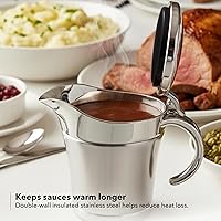 Vista 3 de OVENTE Salsa de acero inoxidable con tapa con bisagras, jarra de salsa aislada de 14 onzas para servir crema, aderezo de ensalada o jarabe en Acción