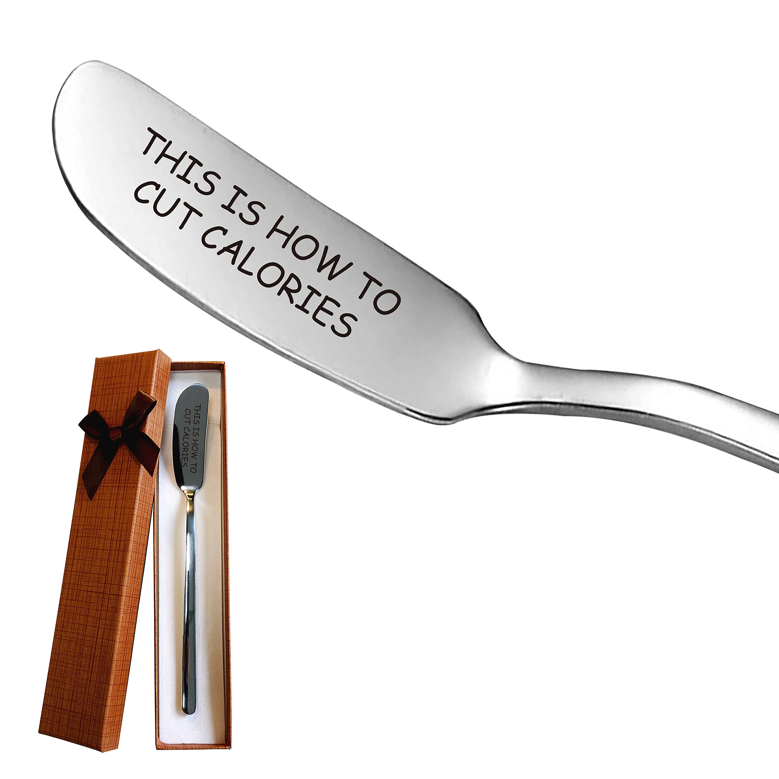 LRUIOMVE This Is How To Cut Calories Stainless Steel Engraved Butter Knife Butter Spreader for Toast and Bread