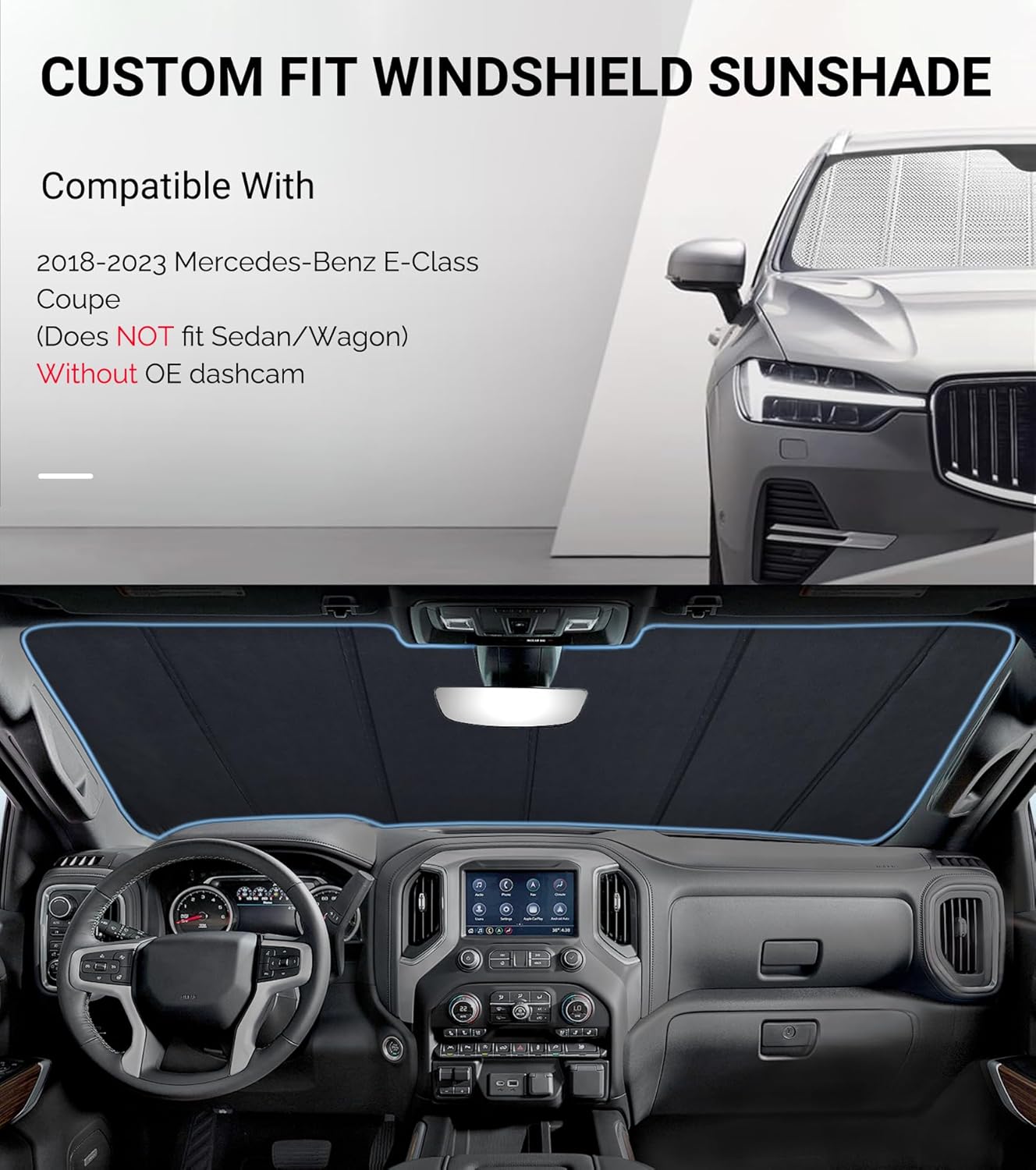 Windshield Sun Shade for Benz E-Class Coupe 2018-2023. Reflective Aluminum Film Front Window Sunshade - BLAZBLOCK