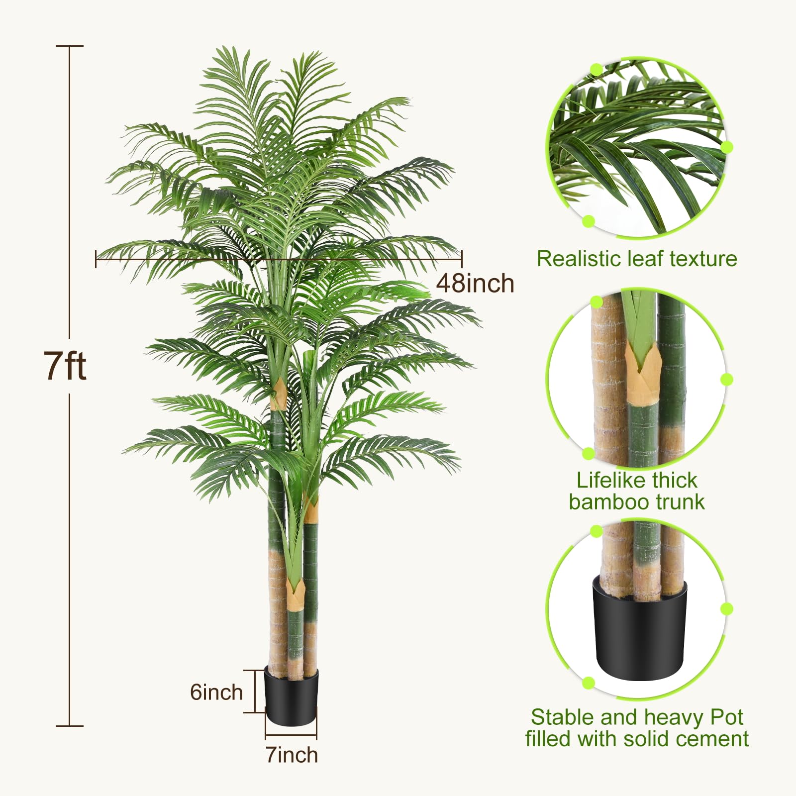 Palmier Artificiel Triple Doré 200cm Haute, Palmier Artificiel Exterieur, Arbre Artificiel Exterieur ou Intérieur pour Maison Chambre Bureau Salon Balcon Jardin Décoration (1Pack)