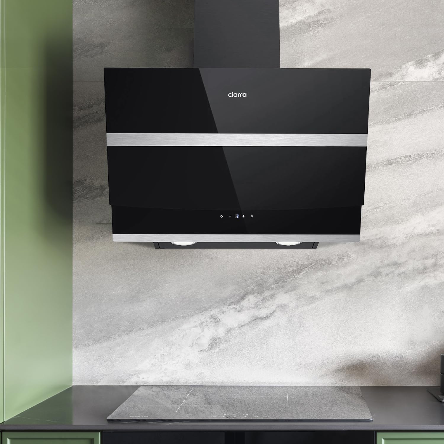 CIARRA Kopffreie Schräghaube Dunstabzugshaube 60 cm 650 m³/h Touch Control Dimmbar LED-Beleuchtung