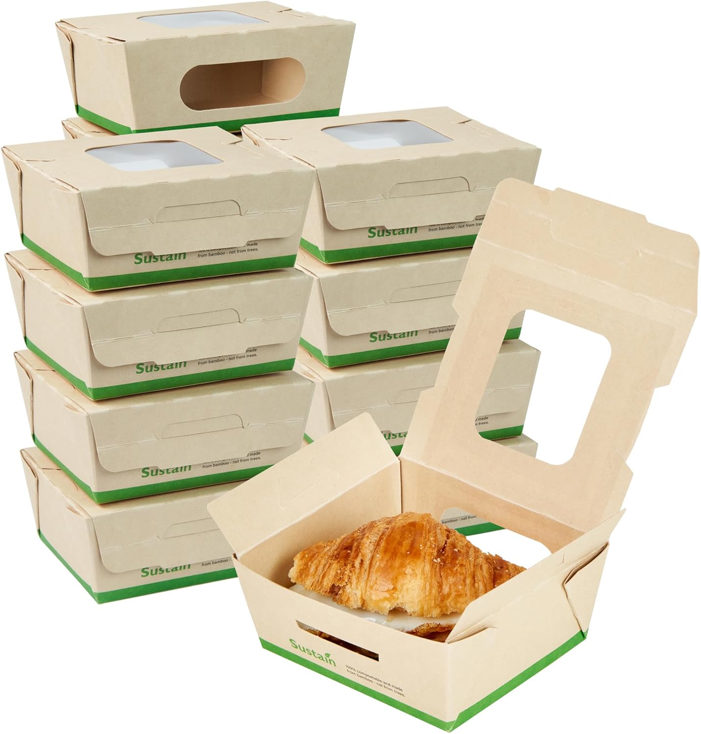 Restaurantware-Sustain 12 Ounce Sturdy Paper Take Out Boxes, 200 Disposable Take Out Food Containers – With PLA lining, Two Clear PLA Windows, Bamboo Paper Containers, Compostable, Greaseproof Restaurantware-Sustain 12 Ounce Sturdy Paper Take Out Boxes, 200 Disposable Take Out Food Containers – With PLA lining, Two Clear PLA Windows, Bamboo Paper Containers, Compostable, Greaseproof
