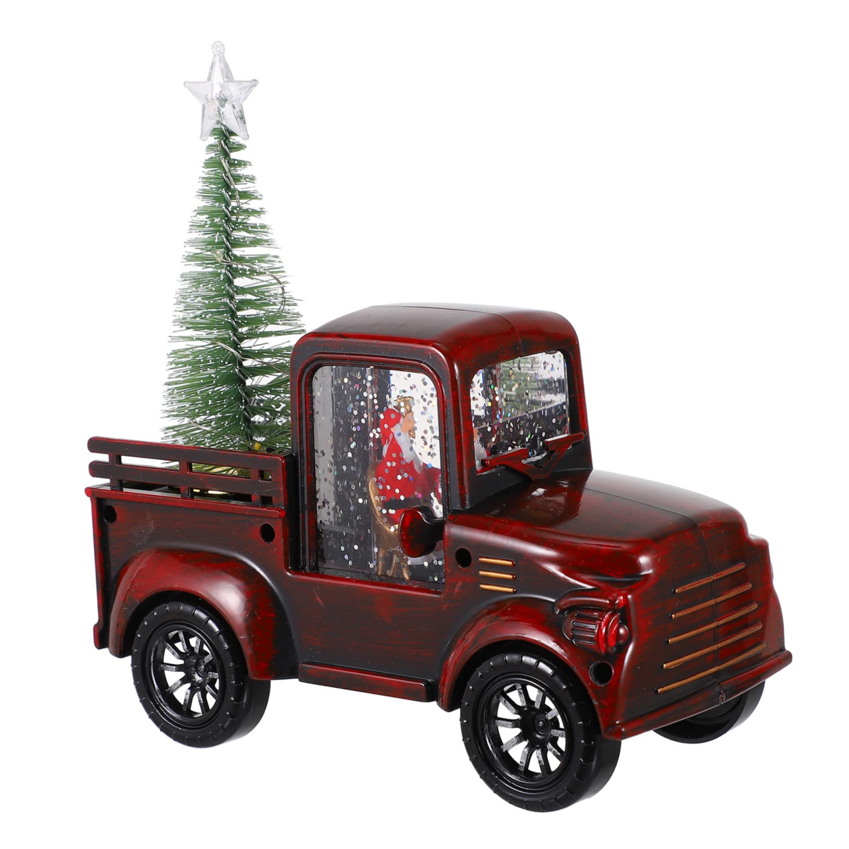 Estatua de mesa de Papá Noel en tractor, artesanía premium con luz navideña