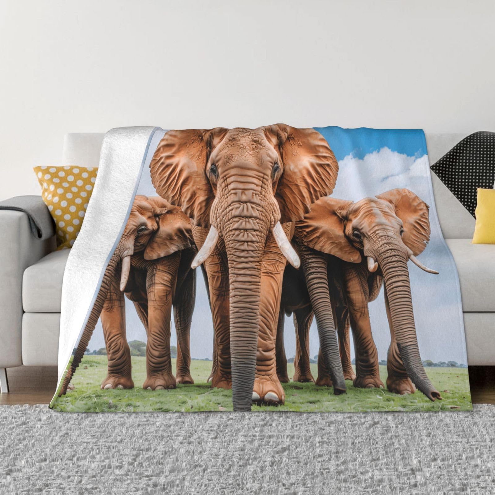 Couverture en flanelle éléphant 203x152cm PHAYAH pour lit et canapé
