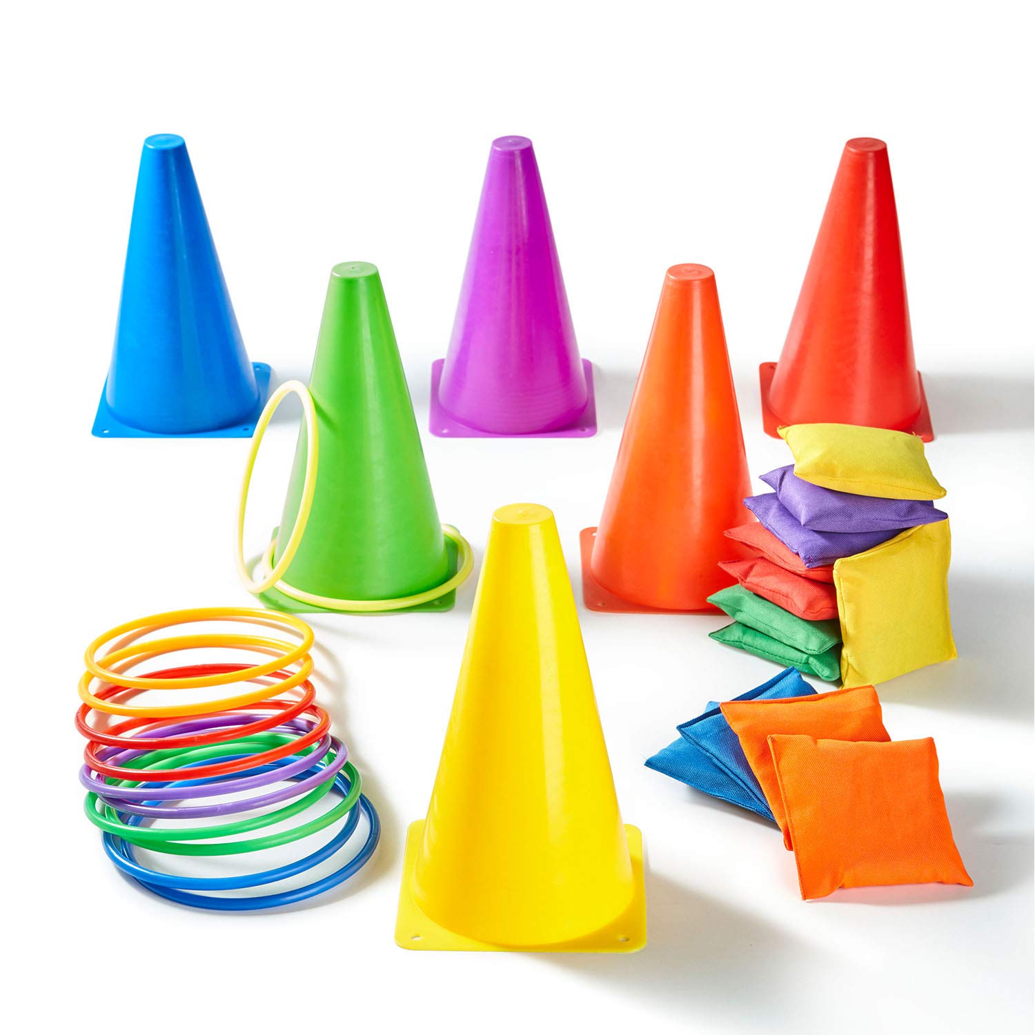 Paochocky 30 Pcs 3 in 1 Anneaux Toss Jeu Set, Cônes de Circulation, Anneaux Toss Bean Bags À Lancer pour Indoor Family, Outdoor