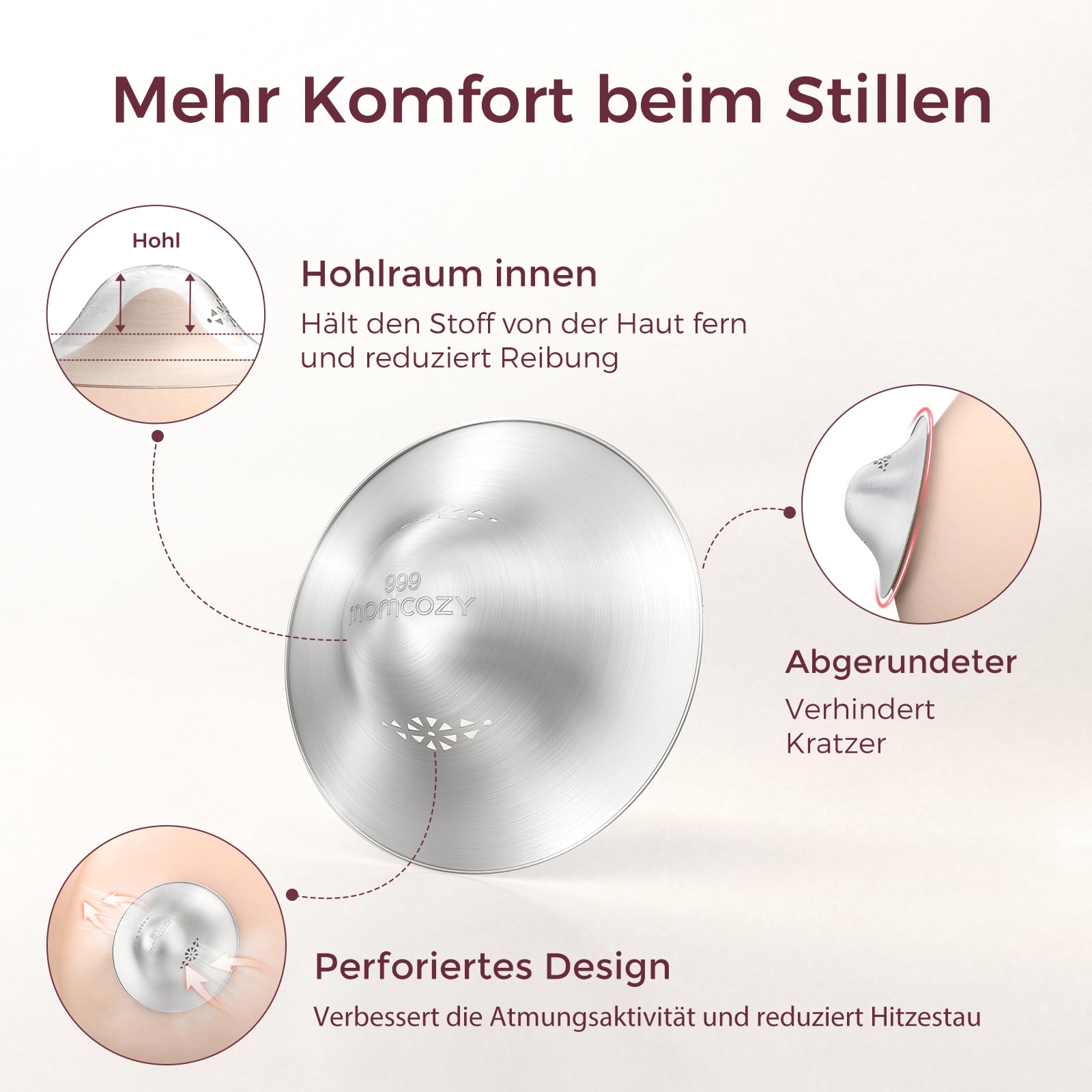 Momcozy 999 Silberhütchen stillen, Originales perforiertessilberhütchen brustwarzen, atmungsaktives Design – 999er Silber Stillhütchen­schutz, unverzichtbares Neugeborenen, Größe XL (55 mm)