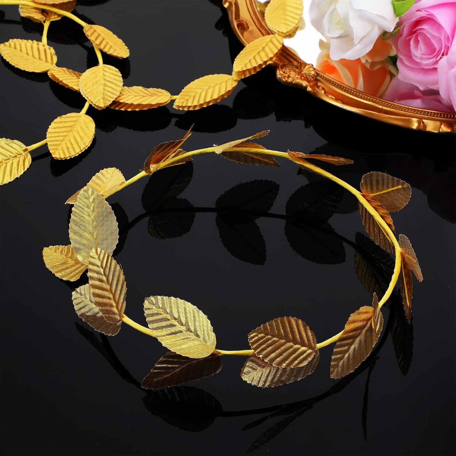 24Pcs Roman Laurel Toga Head Wreath Goddess Headpiece Circlet 7.3 Inches in Diameter Gold Leaf Crown Golden Greek Emperor Crown Toga Headwear