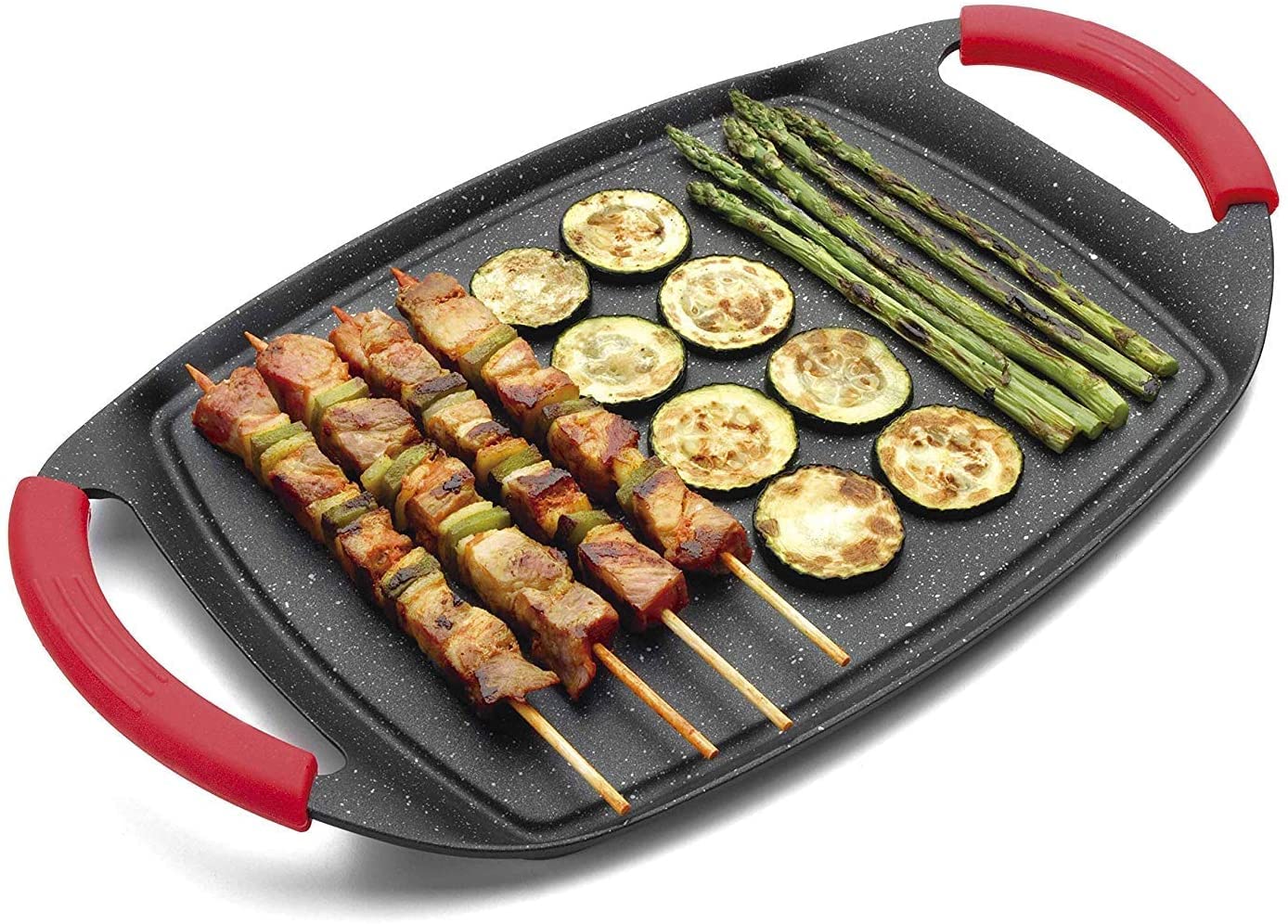 MGE - Plancha Grill - Parrilla de Cocina con Revestimiento de Piedra - Plancha de Asar para Arepas - Bandeja Asadora de Aluminio con Revestimiento Antiadherente - Budare - 47 x 29 cm