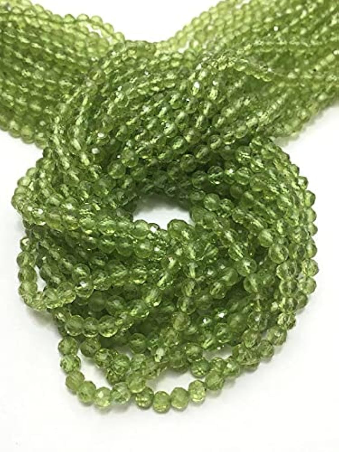 Perles péridot 3.5-4mm rondelles microfacettées pour enfilage et création de bijoux