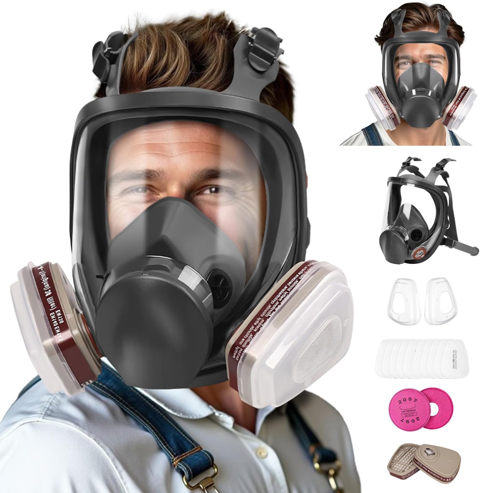 Full Face Respirator Mask with Filters - Gas Mask with 2097 & 6001CN Filters and Anti-fog Gas Cover Against Dust, Organic Vapor for Paint, Welding, Chemicals, Epoxy Resin, Sanding, Woodworking