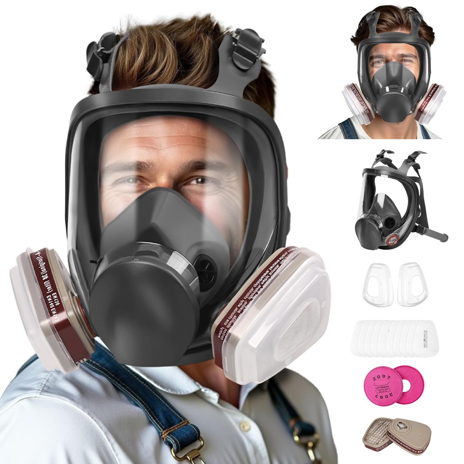 Full Face Respirator Mask with Filters - Gas Mask with 2097 & 6001CN Filters and Anti-fog Gas Cover Against Dust, Organic Vapor for Paint, Welding, Chemicals, Epoxy Resin, Sanding, Woodworking