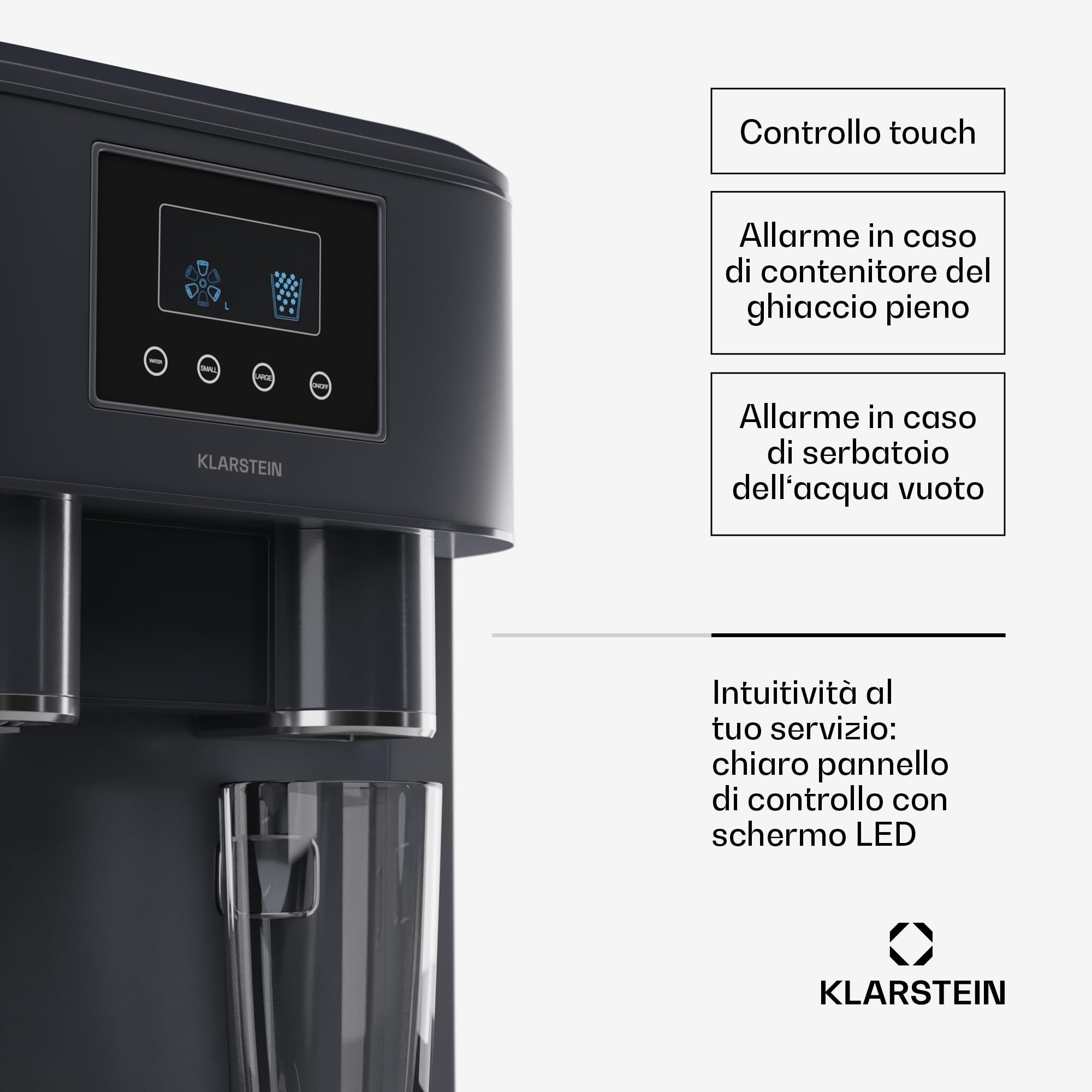 Klarstein Macchina per il ghiaccio 1,8 l, Ice Maker Capacità 15 kg, macchina per fare cubetti controsoffitto per grandi e piccoli