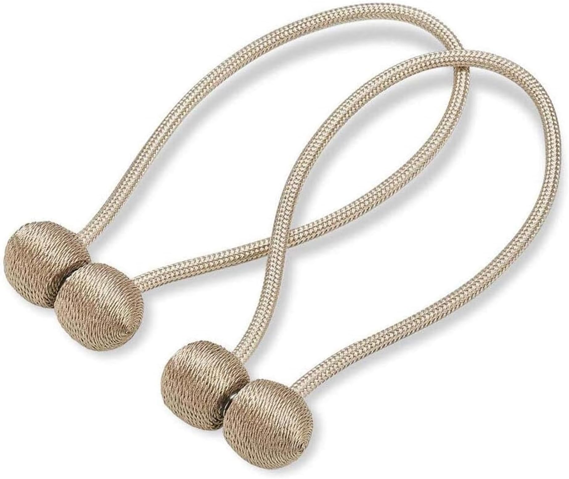 Sulfar Magnetic Curtain Tiebacks | 1 Pair Decorative Rope Holders for Small Windows & Drapes | No-Drill Curtain Holder | Beige