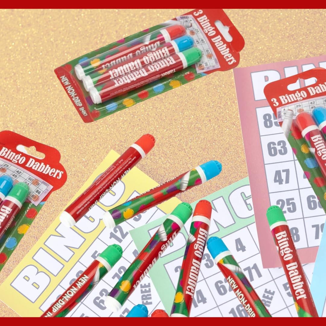 Bingo Dabbers - Confezione da 36 penne per bingo (3 confezioni da 30,5 cm, rosso brillante, blu e verde), anti-gocciolamento, per giochi di bingo con familiari e amici