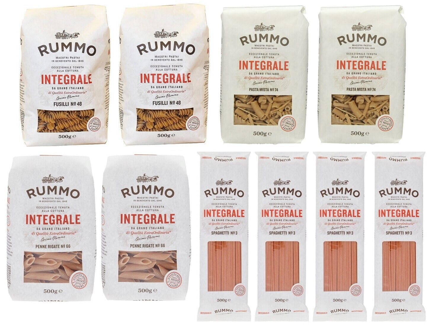 Rummo Pasta Integrale Confezione Prova, 4 diversi tipi di pasta integrale,Pasta Italiana 10x500g