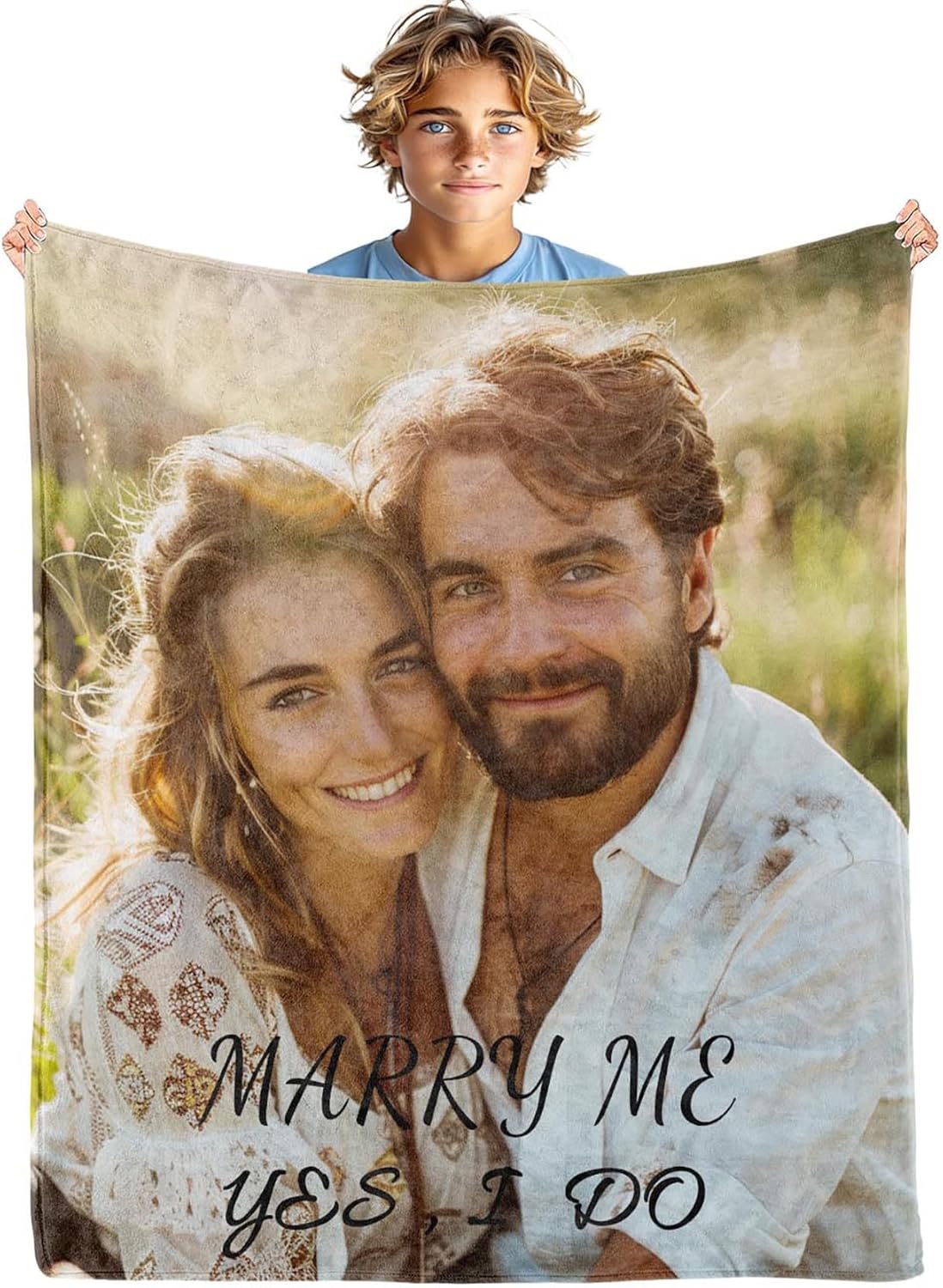 Custom Blankets with Photo - Personalized Photo Blankets for Her, Customized Polyester Throw, Large, 1 Photos, Letter Print