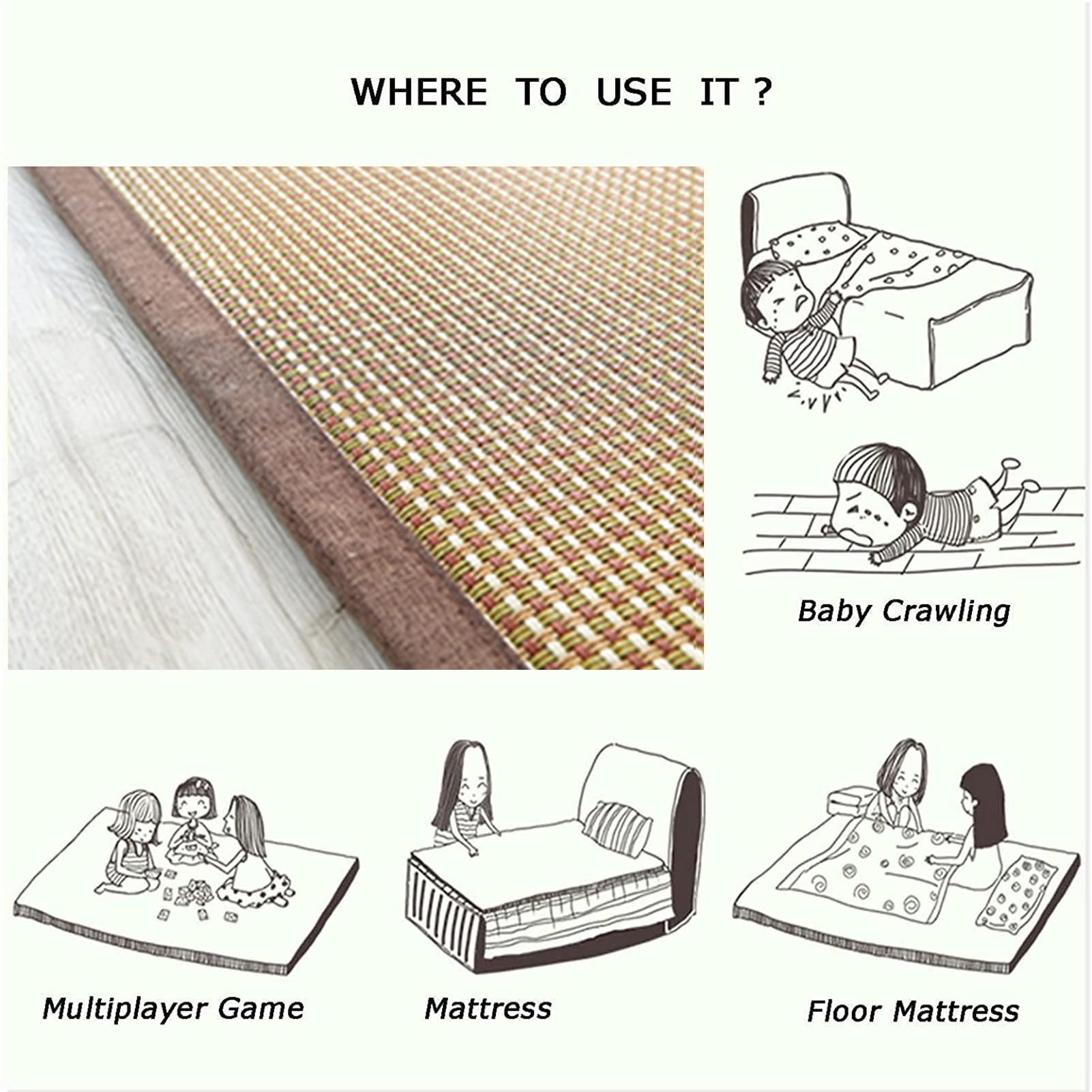Tappeto in bambù tradizionale giapponese, antiscivolo, traspirante, per letto, sala meditazione, tappetino estivo in fibre naturali (1,8 cm di spessore, 49,8 x 99,8 cm)