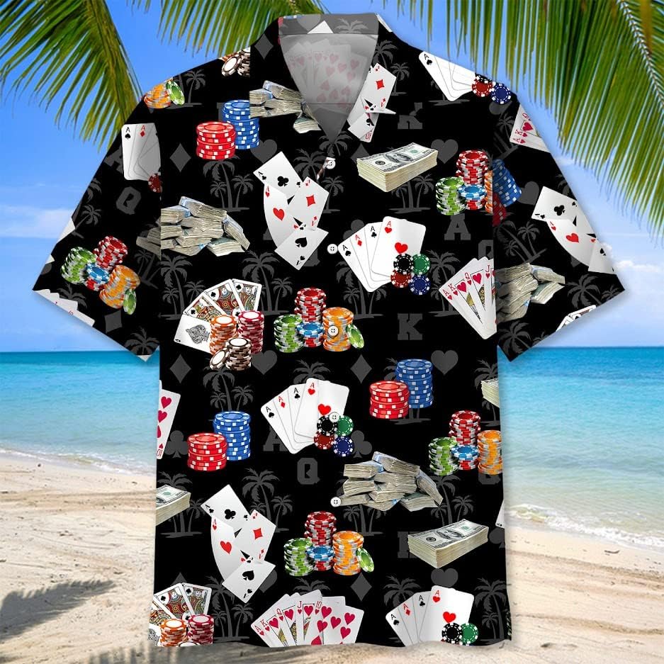 Poker Hawaiian Shirts for Men - Mens Gambling Shirt, Casino Costume, Button Up Poker Shirt - Image 2