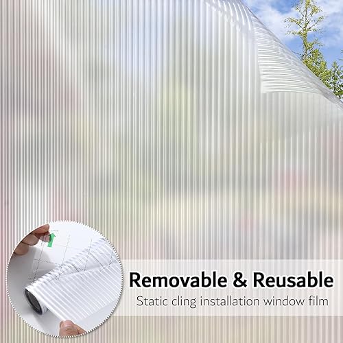 Miniatura 5 de VELIMAX Película de vidrio con junco, película de privacidad para ventana, vinilo esmerilado para ventana, calcomanías decorativas 3D no adhesivas