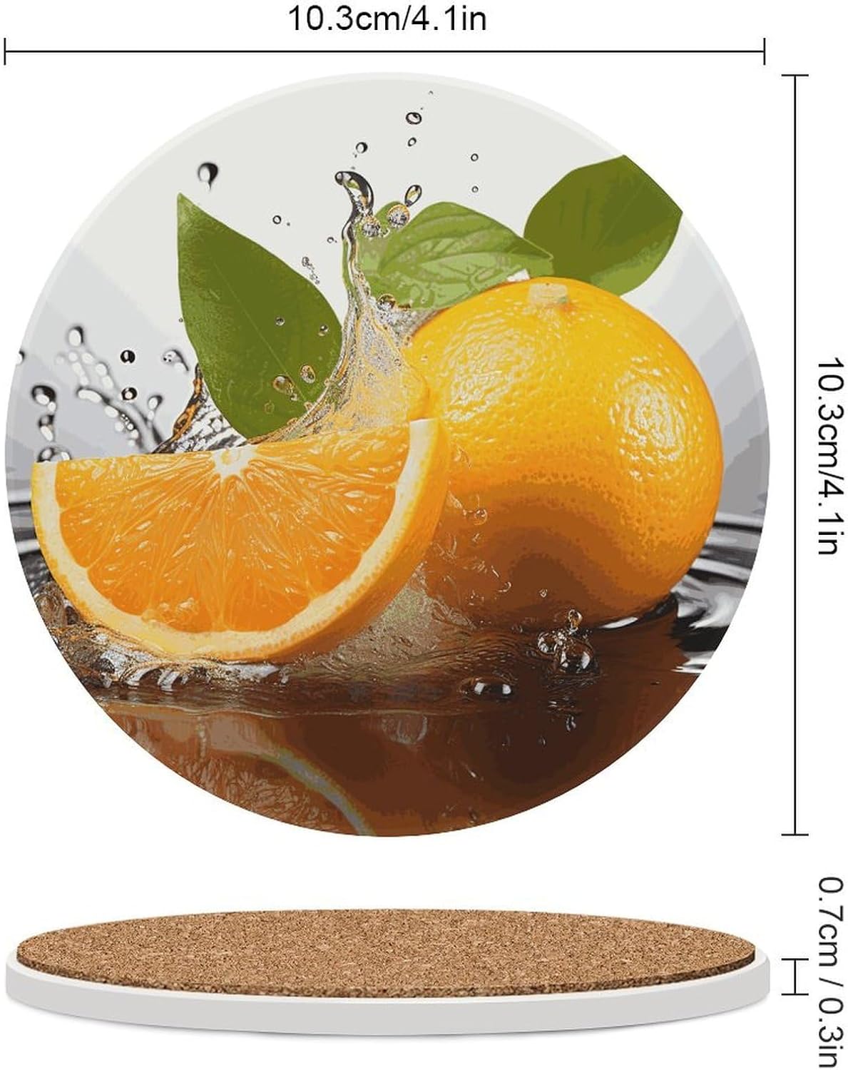 Orange Fruit Coasters Round Coasters Set Ceramic Stone Coaster with Cork Base Coffee Cup Beverage Cup Mat Cute Funny Table Drinks Coaster for Mugs and Cups Office Kitchen