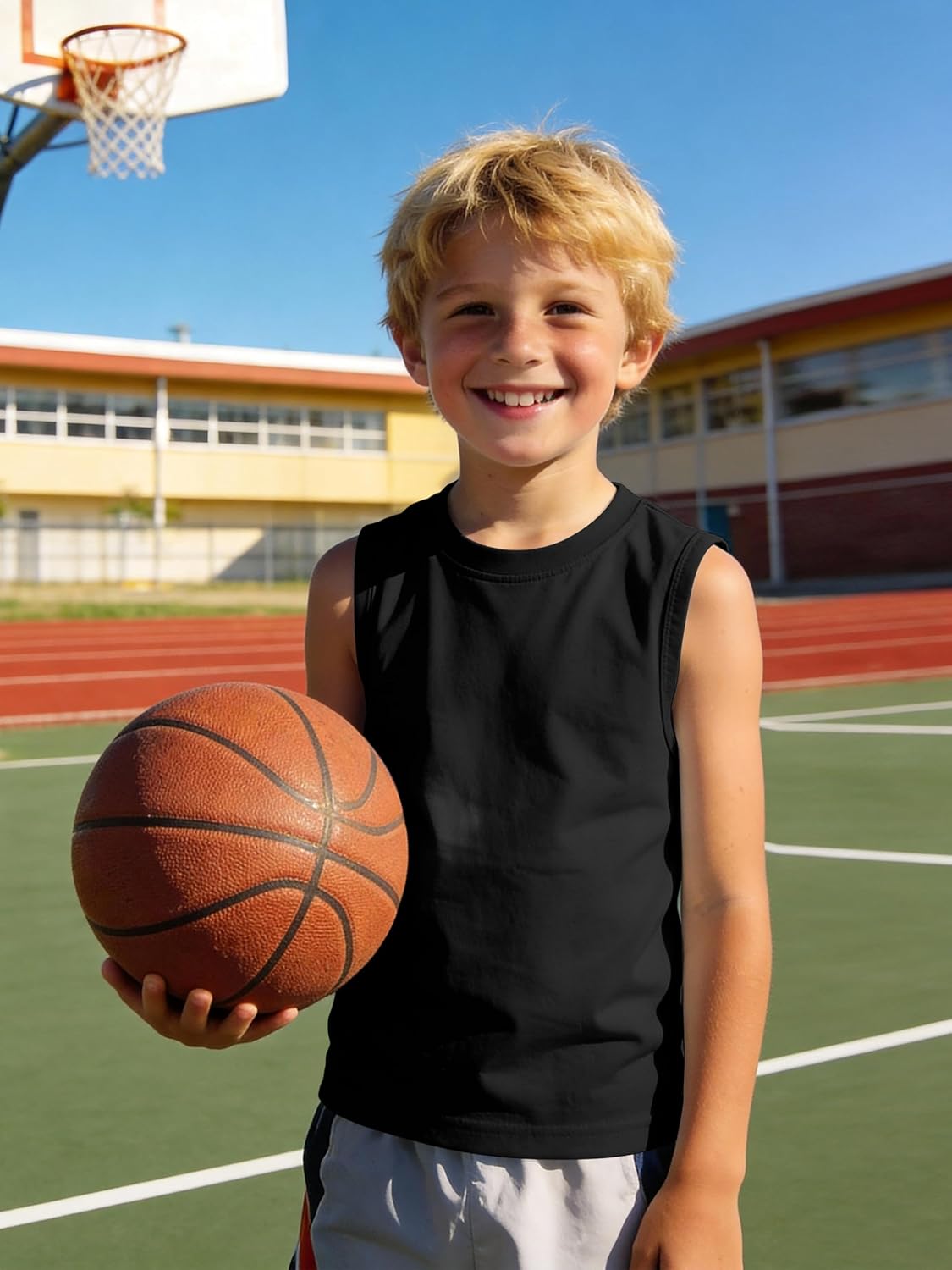 Cooraby 5 Pack Boys Tank Tops Sleeveless Crewneck Undershirts Kids Casual Athletic Tees Basic Solid Tank Tops 5-14 Years