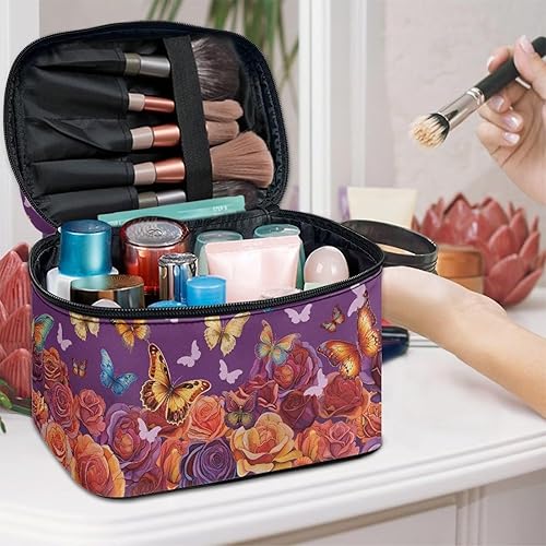 Vista 25 de doginthehole Bolsa de maquillaje, bolsa de cosméticos de viaje, bolsa de aseo portátil grande, organizador de accesorios para mujeres y niñas