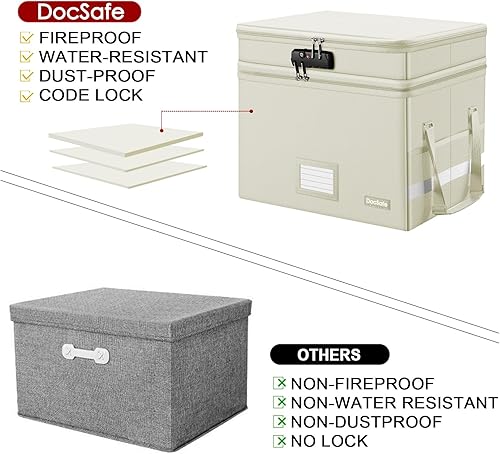 Miniatura 7 de DocSafe Caja de archivos con cerradura, caja de documentos ignífuga de varias capas, organizador de almacenamiento de archivos plegable con