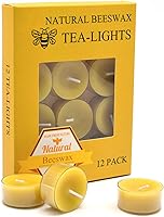 TELOSMA Natural Yellow Beeswax Tealight Candles, 12 Pack - Organic, Smokeless, Clean Burning 4+ Hours