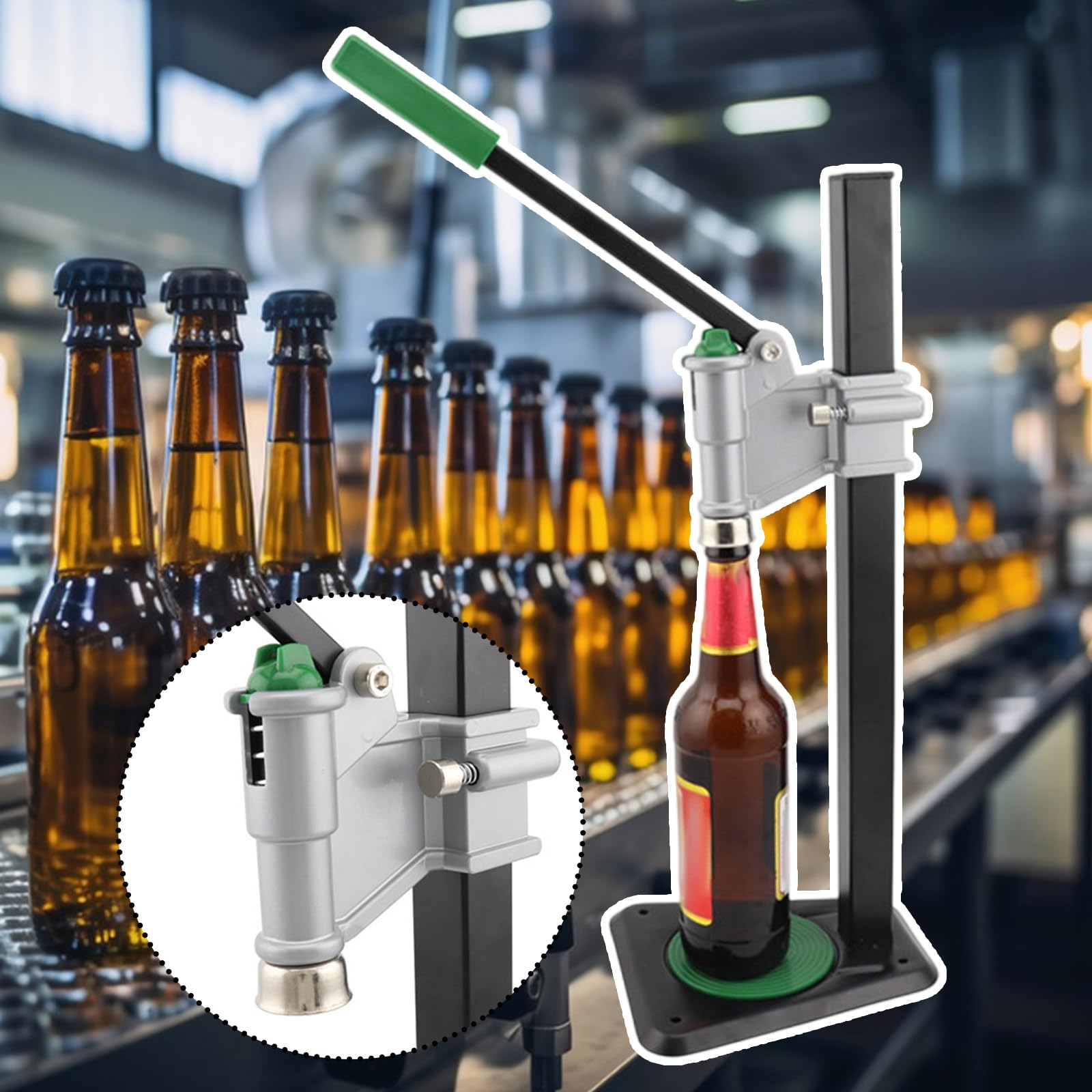 Sharplace Tappatrice a Colonna, Sigillatrice per Bottiglie di Birra con Barra di Pressione in Acciaio Inossidabile, Adatta per Tappi a Corona da 26-29 Mm, per Vetro per Champagne E Olio di Sesamo
