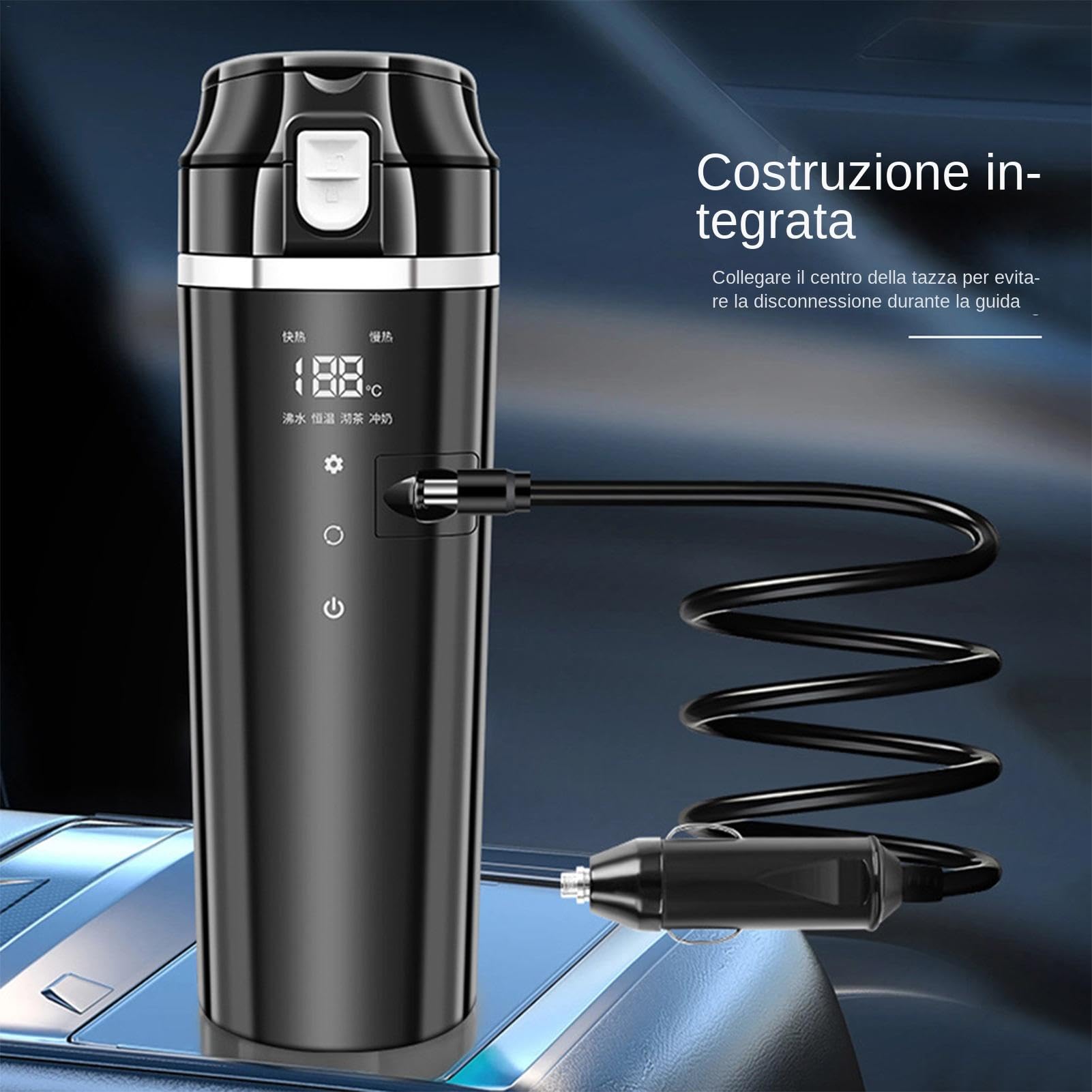 Taza calefactora para coche - Calentador de bebidas para coche, hervidor de control de temperatura | Calentador de bebidas para coche eléctrico de 500 ml, ajustes de temperatura flexibles Riscal