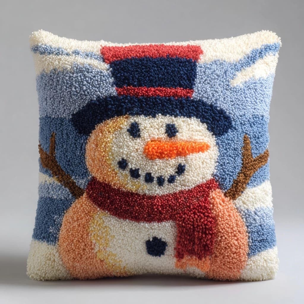 WallustrioaW Latch Hook Kits Pillow,Snowman Pattern