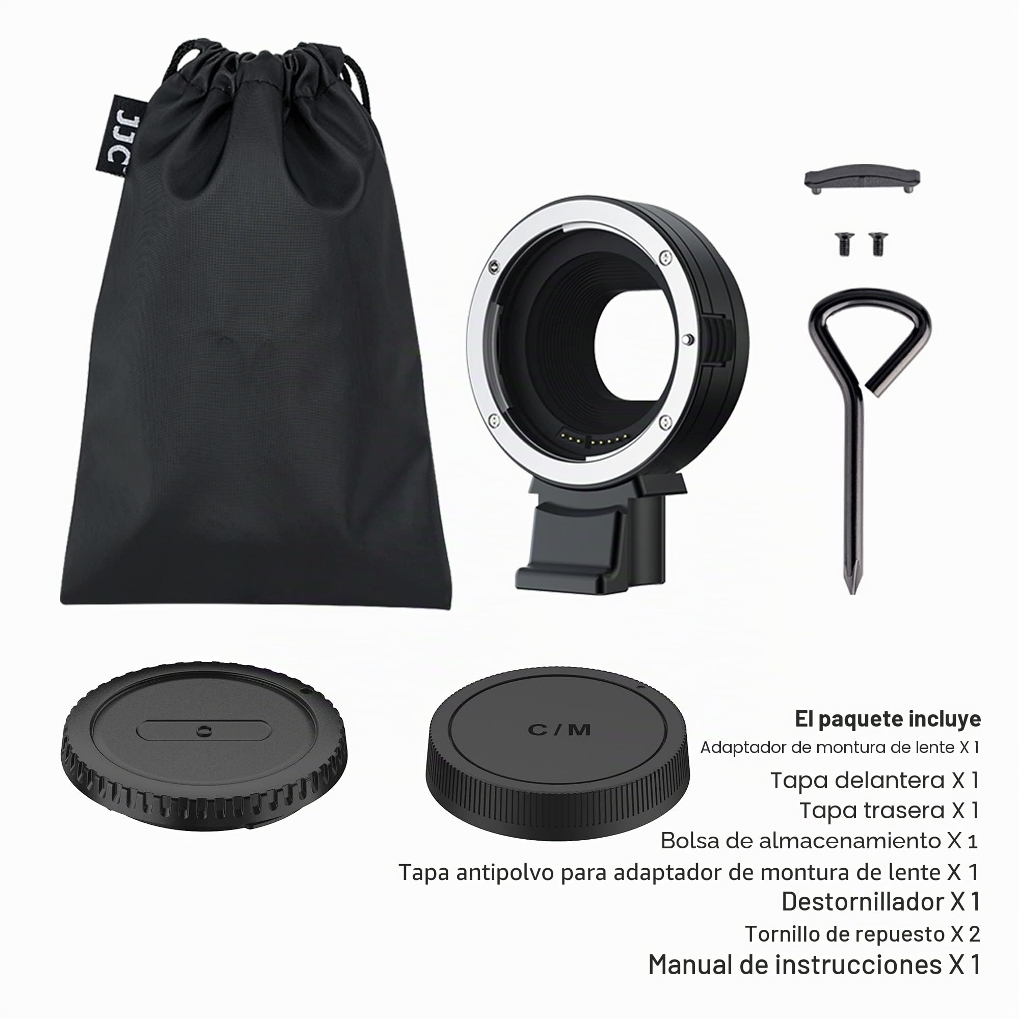JJC EF-EOS M - Adaptador de montura de lente para Canon EOS EF/EF-S en Canon EF-M cámara de montaje EOS M M2 M3 M5 M6 M6 Mark II M10 M50 M100 - Comunicación electrónica compatible
