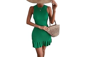Women's Sleeveless Ruffle Hem Ribbed Knit Bodycon Dress