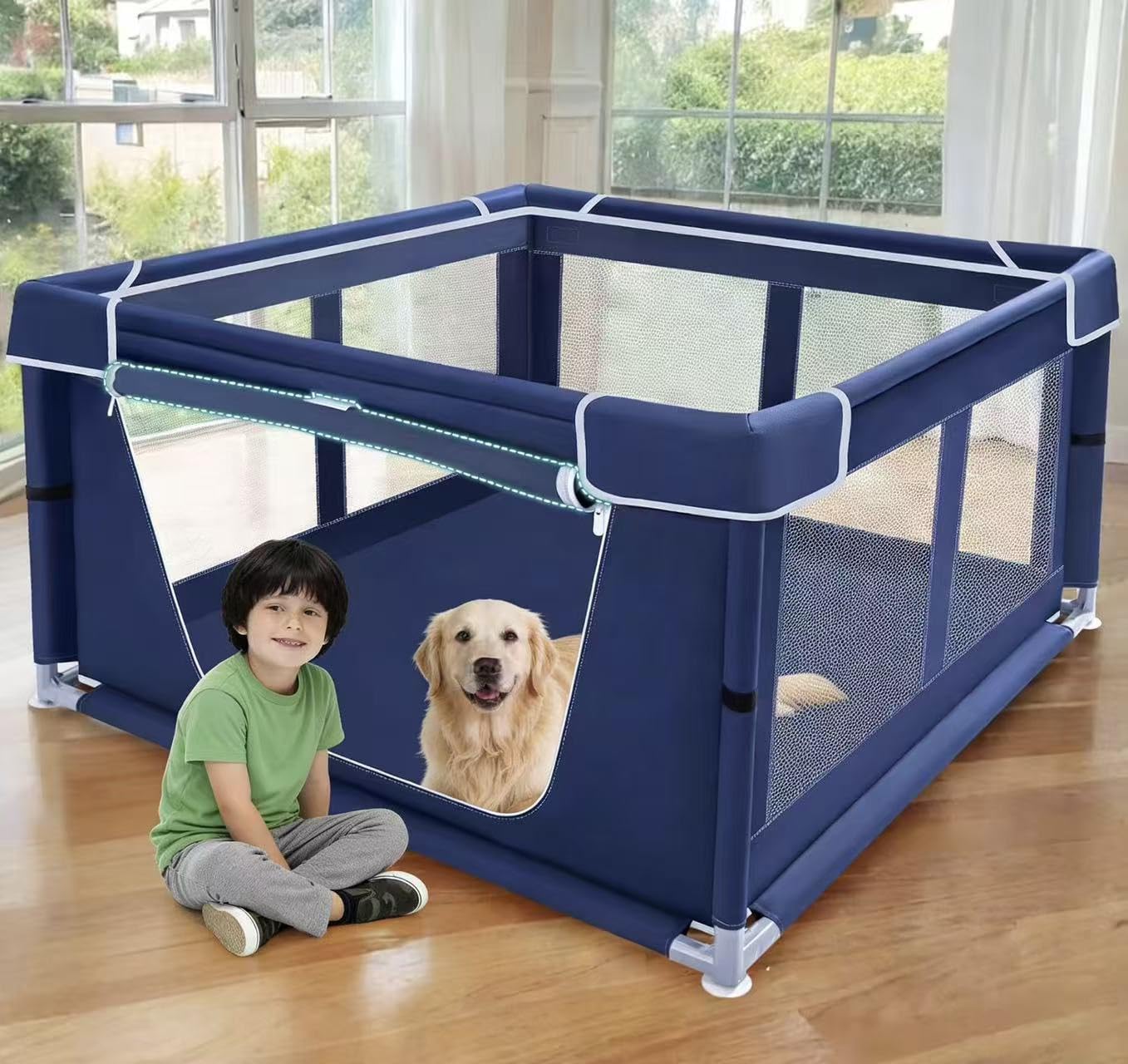 42x42x25,6 Zoll Welpenlaufstall mit Tor, Hunde-Laufstall für Welpen oder kleine Hunde, Hundezaun Haustier-Laufstall für drinnen und draußen, Stabiler Sicherheitshundgehege mit verdicktem Stoff,