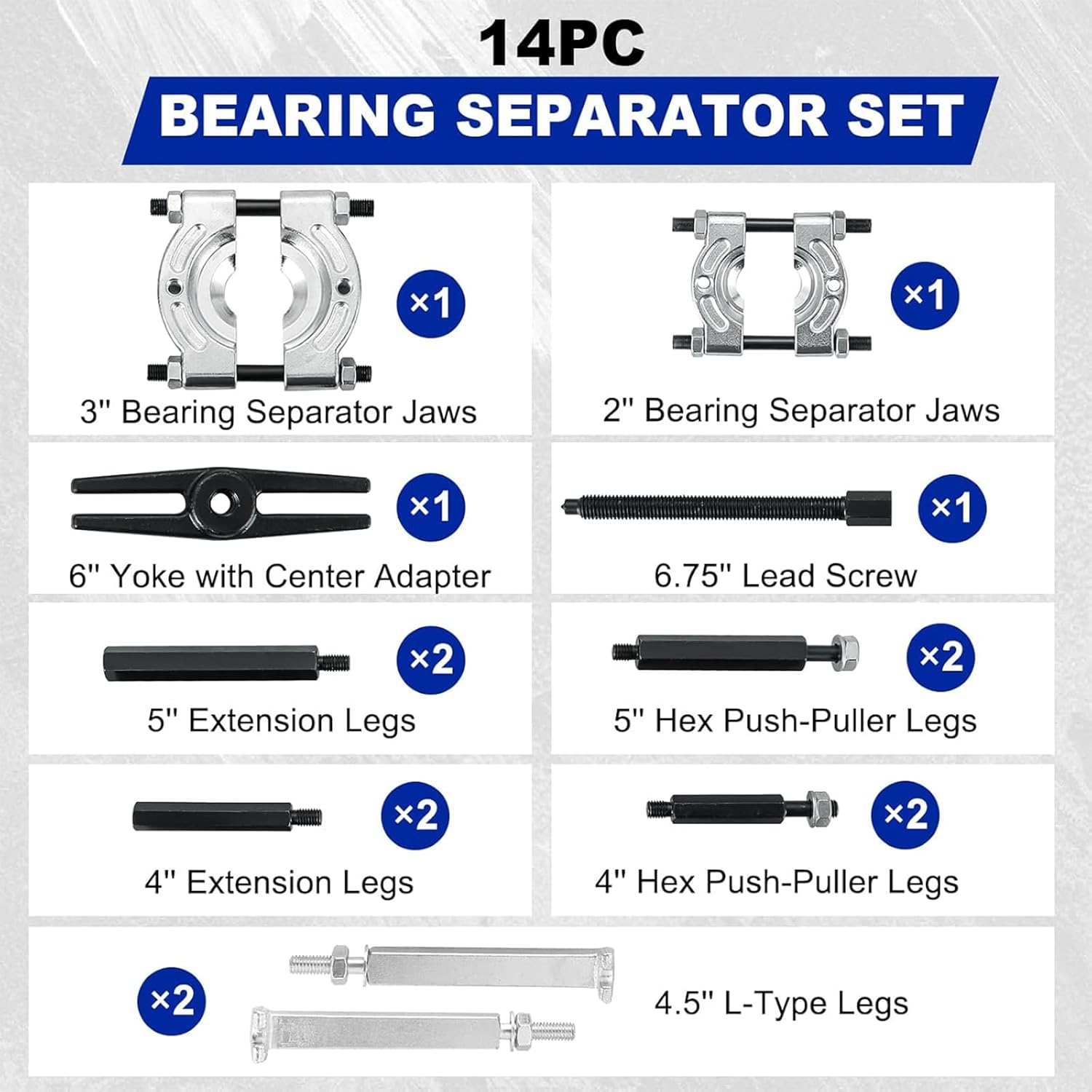 DASBET 14PCS Bearing Puller Set 5 Ton Capacity Bearing Separator Wheel Hub Axle Puller Set Pinion Wheel Bearing Removal Kit with 2" and 3" Jaws Heavy Duty Bearing Splitter Tool Kit (Red)