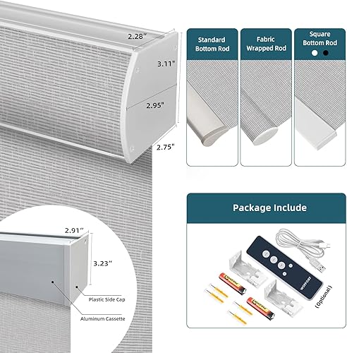 Miniatura 7 de Weffort Persiana enrollable de filtrado de luz motorizada funciona con HomeKit, persianas motorizadas 70% opacas para ventanas, persianas eléctricas