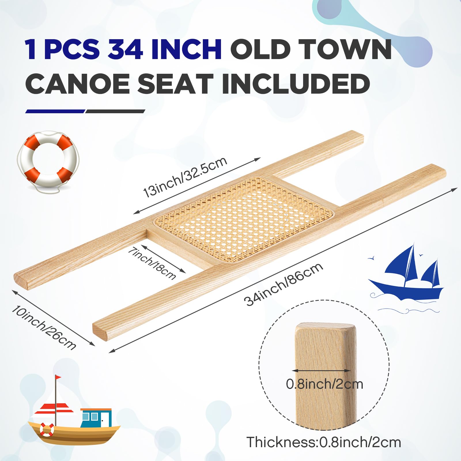 JellyArch 1 Pcs 34 Inch Canoe Seat Cane Seat Outdoor Caned Canoe Seat for Canoe Kayak Boat