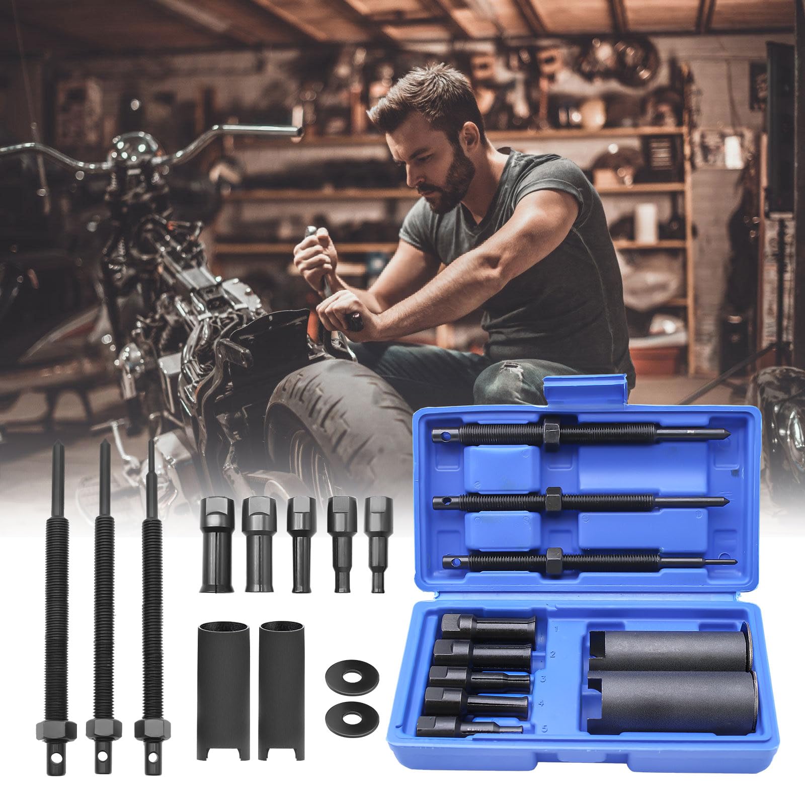 Lot de 12 extracteurs de roulement pour moto 9-23 mm - 5 tailles - Extracteur d'intérieur pour roulements à billes - Démontage de roulements pour motos et vélos