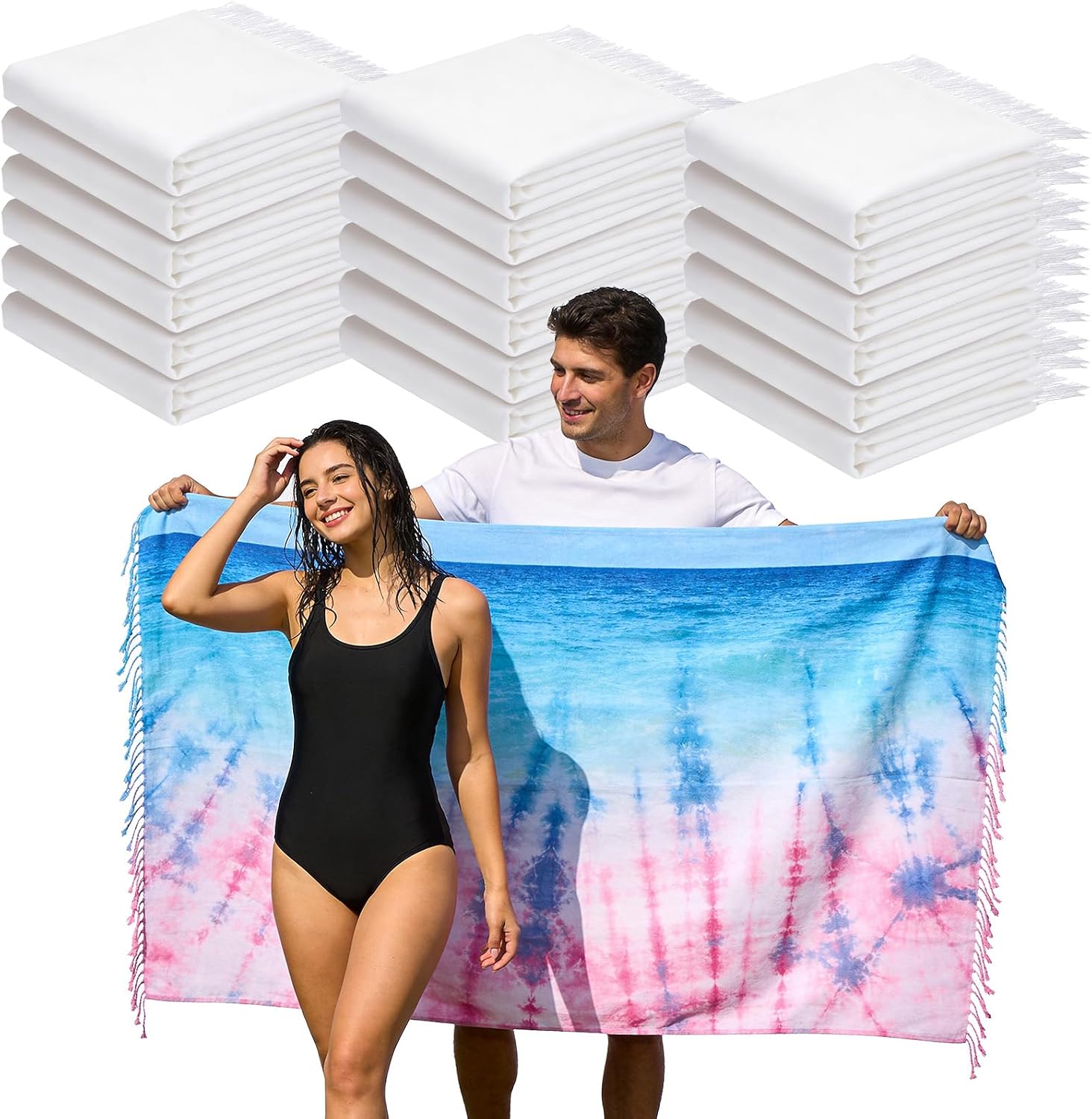18 Pcs Blank White Cotton Scarf for Tie Dye Kit, Oversized 78.7x26.8 Inch White Cotton Scarves Bulk for DIY Tie Dye Projects, Party, School & Summer Camp Crafts