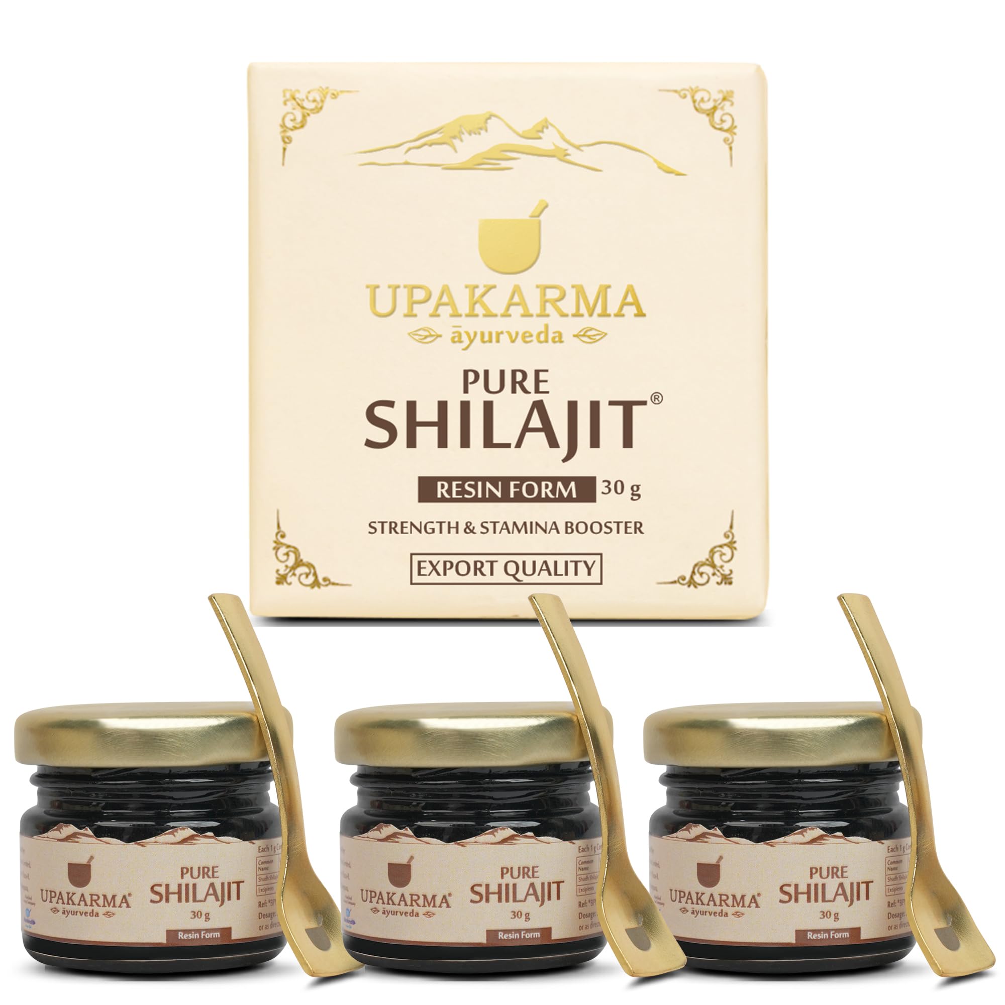 UPAKARMA Ayurveda,100% Ayurvedic, 30G Original And Pure Shilajit/Shilajeet Resin,For Men And Women,Helps To Boost Performance, Power, Stamina, Endurance, Strength And Build Muscle Mass,Pack Of 3