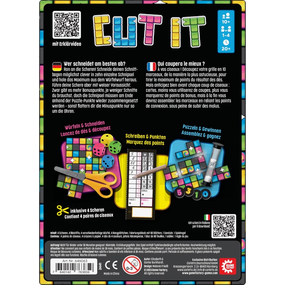 Game Factory 646063 Cut it, innowacyjna gra w kostkę, krojenie, puzzle, inteligentna gra rodzinna dla 1 do 4 osób, od 10 lat