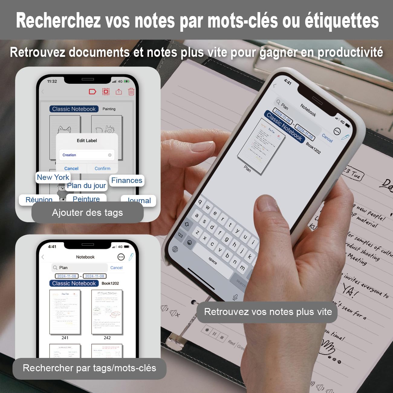 Ophayapen Stylo Intelligent – Kit d’Écriture Connecté avec Synchronisation Mobile, OCR, Notes Audio, Compatible iOS & Android