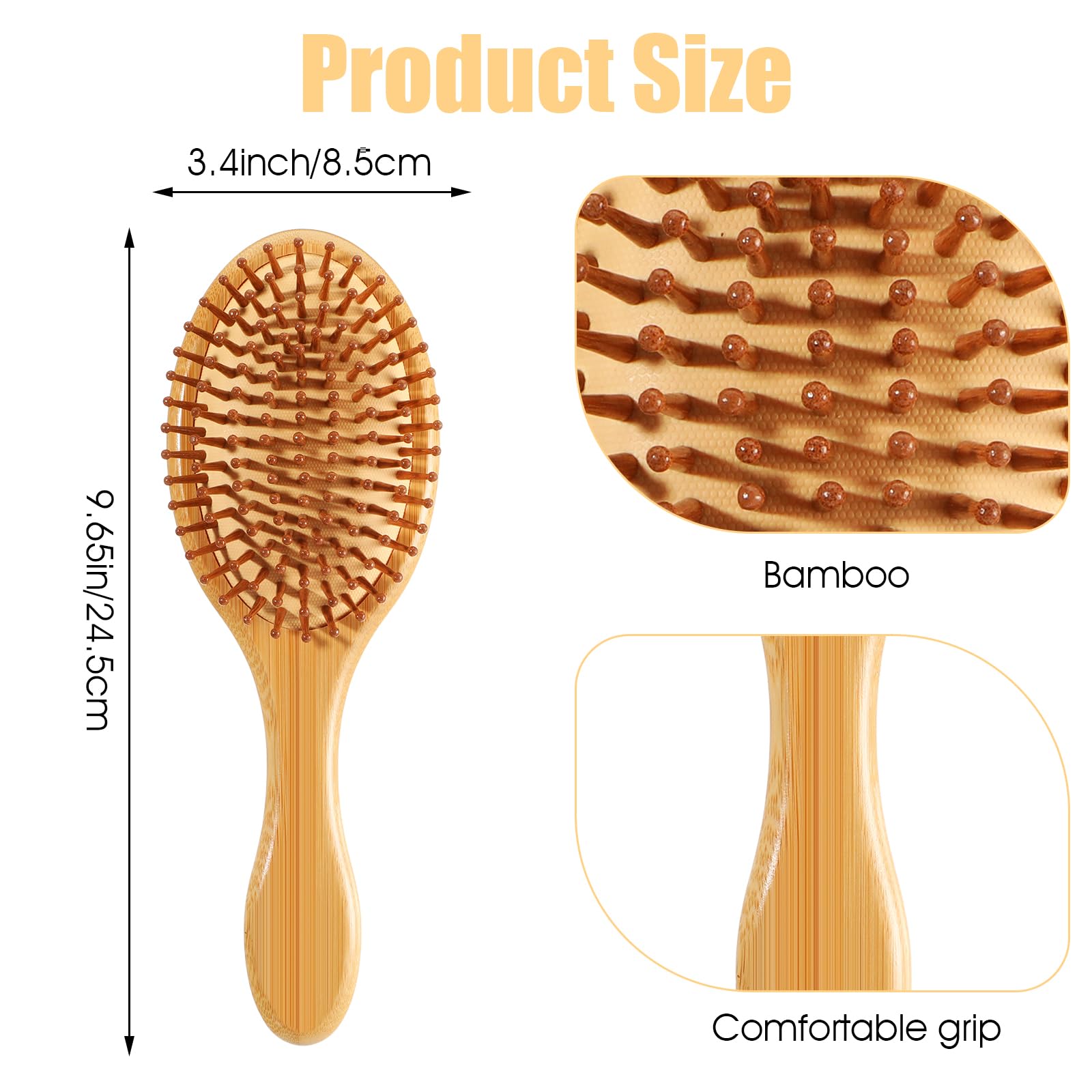 Bamboo Hair Brushes Natural Wooden Paddle Brushes with Ball-Tipped Bristles