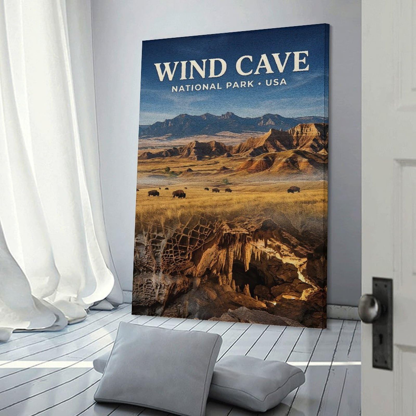 Junmoney Wind Cave National Park Wall Art Print, 12x18inch(30x45cm), for Entryway, Lounge Links Or Small Walls, Decorative Canvas Styling for Entry Areas