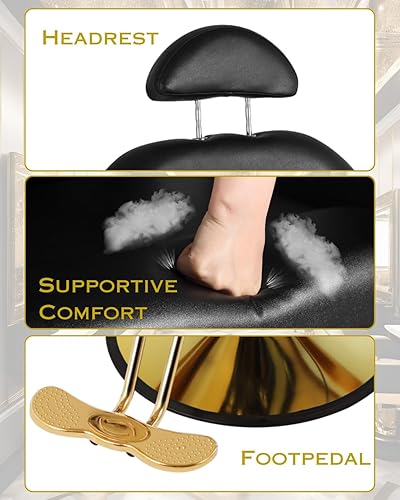 Miniatura 5 de Silla de peluquería de salón negra y dorada, silla reclinable para estilista para el hogar, silla de peluquería con bomba hidráulica, giratoria de