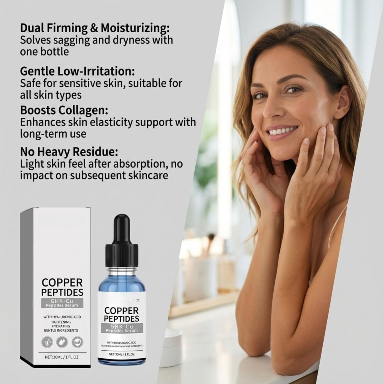 Siero peptidi con siero ialuronico per viso acido,con acido ialuronico - Siero viso anti,Siero viso con peptidi di rame. (3 bottiglie-30 ml)