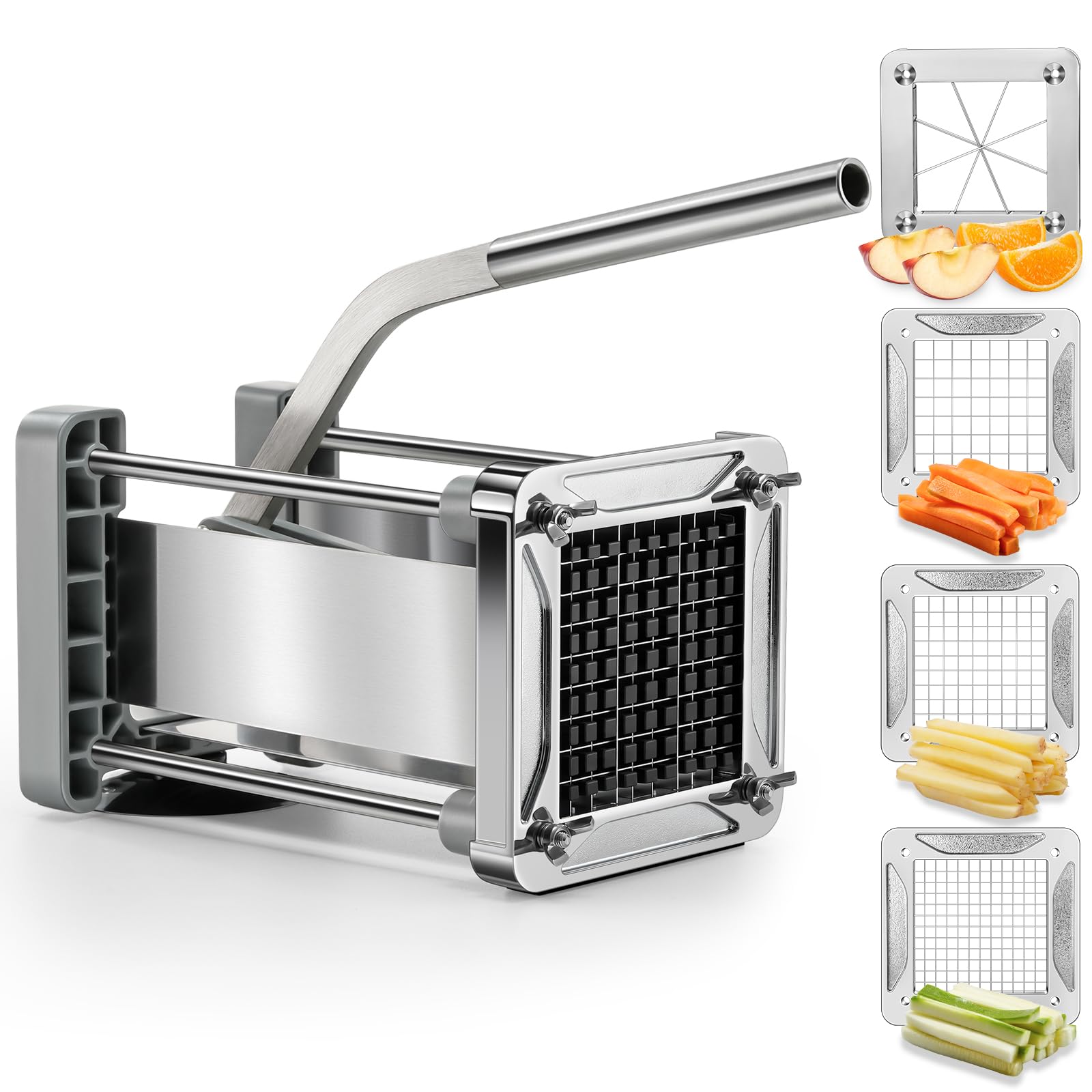 Chip Cutter, Sopito Potato Chipper with 4 Stainless Steel Replacement Blades, Professional French Fry Maker for Home and Restaurant(Chop Thick/Thin Chips)