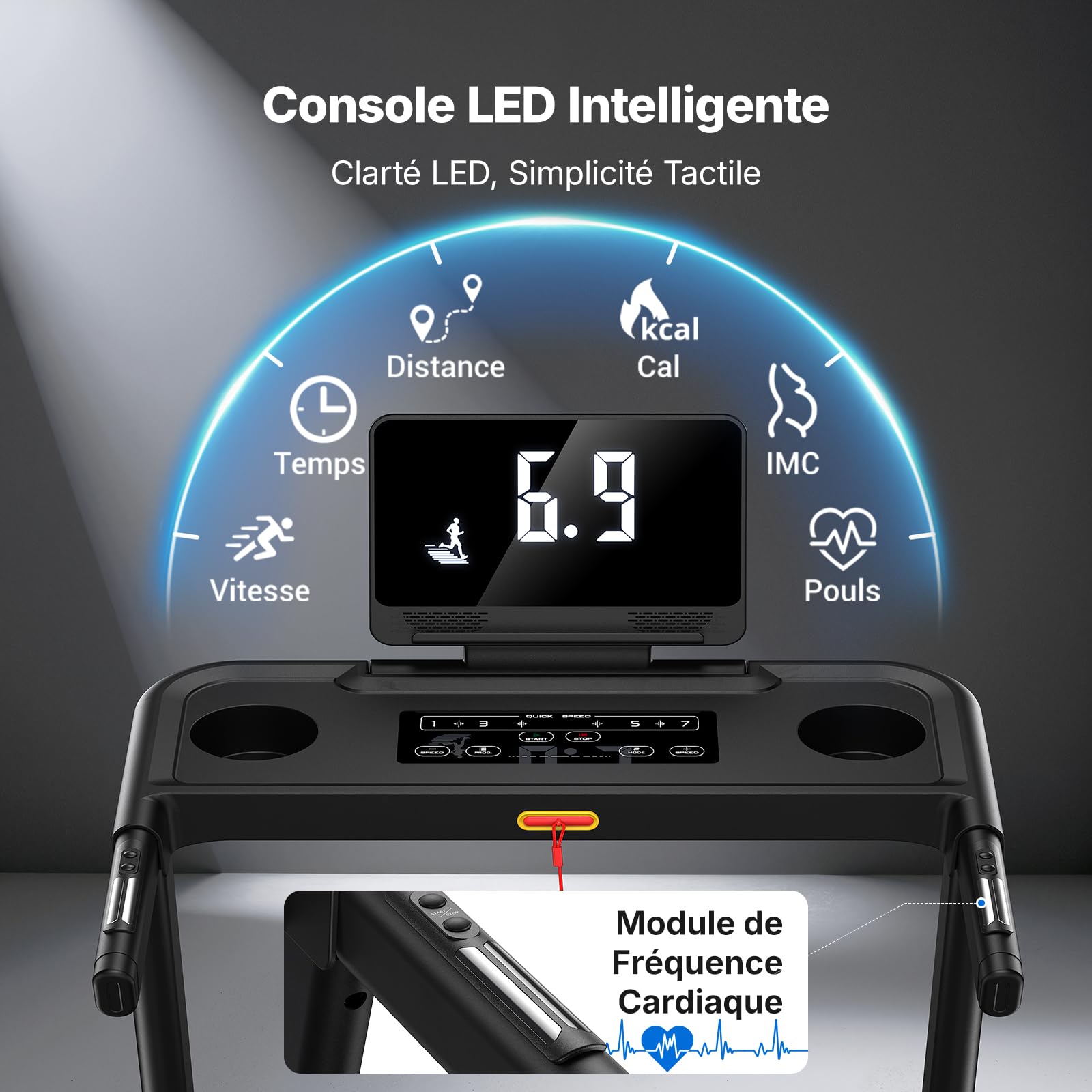 MERACH Tapis de Course Pliable Inclinable, 2.5HP Vitesse Réglable 0.8-12km/H, Tapis de Marche avec Écran LED